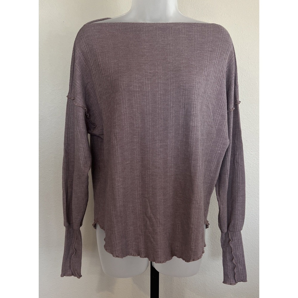 NWT Project Social T Women's Thermal Waffle Long Sleeve Off Shoulder Mauve Small